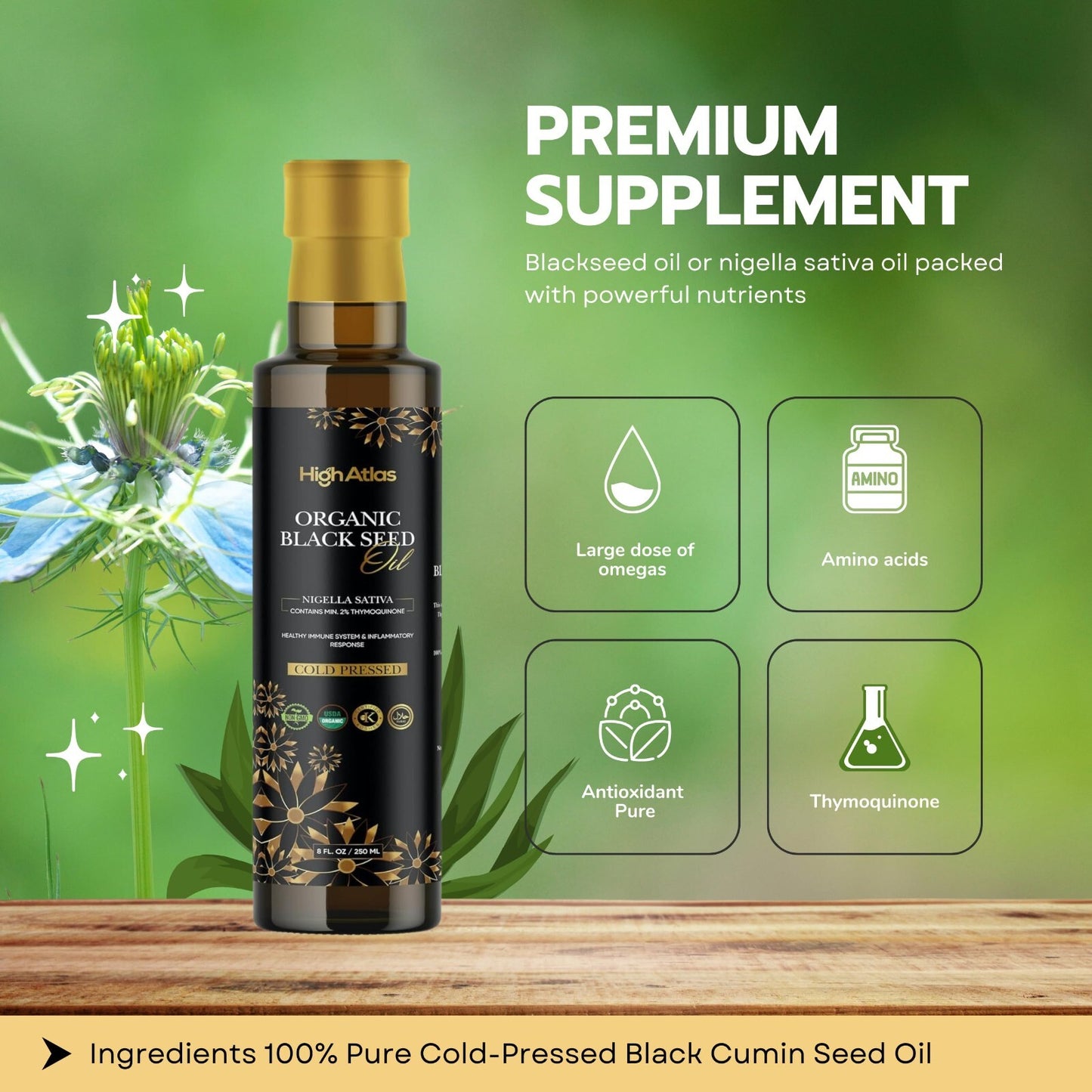 Black Seed Oil – 250ml Cold-Pressed Black Cumin Oil Nigella Sativa (Extra Virgin & Unrefined)