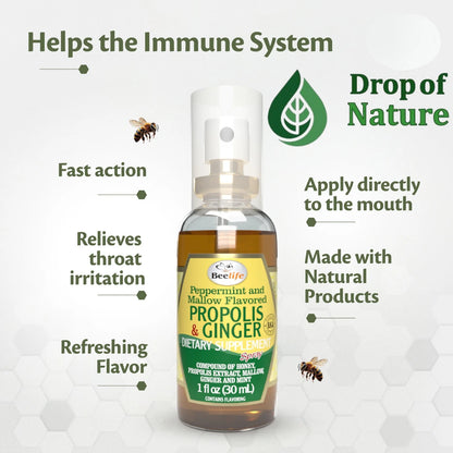 Bottle of 'Drop of Nature' dietary supplement with text highlighting its benefits on a light background.