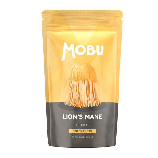 MOBU Lion's Mane supplement package on a white background