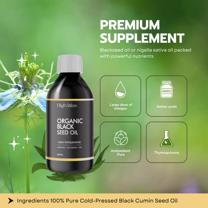 Organic Black Seed Oil – 200ml Cold-Pressed Nigella Sativa (Extra Virgin, Unrefined)