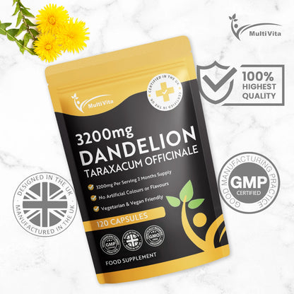 Dandelion Root Capsules 3200mg – 120 Vegan Friendly Capsules for Digestive, Liver & Detox Support