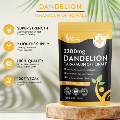 Dandelion Root Capsules 3200mg – 120 Vegan Friendly Capsules for Digestive, Liver & Detox Support