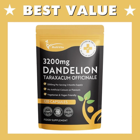 Dandelion Root Capsules 3200mg – 120 Vegan Friendly Capsules for Digestive, Liver & Detox Support