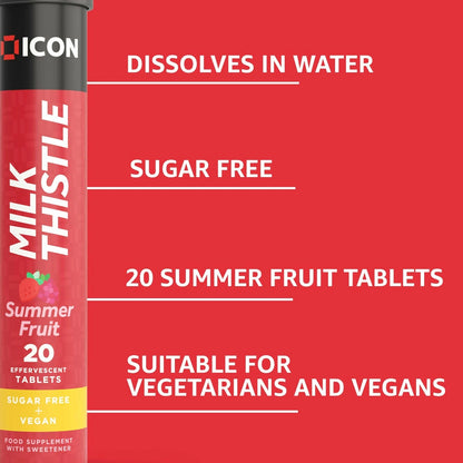 Milk Thistle Effervescent Tablets – Summer Fruit Flavour, Sugar Free & Vegan (20 Tablets)