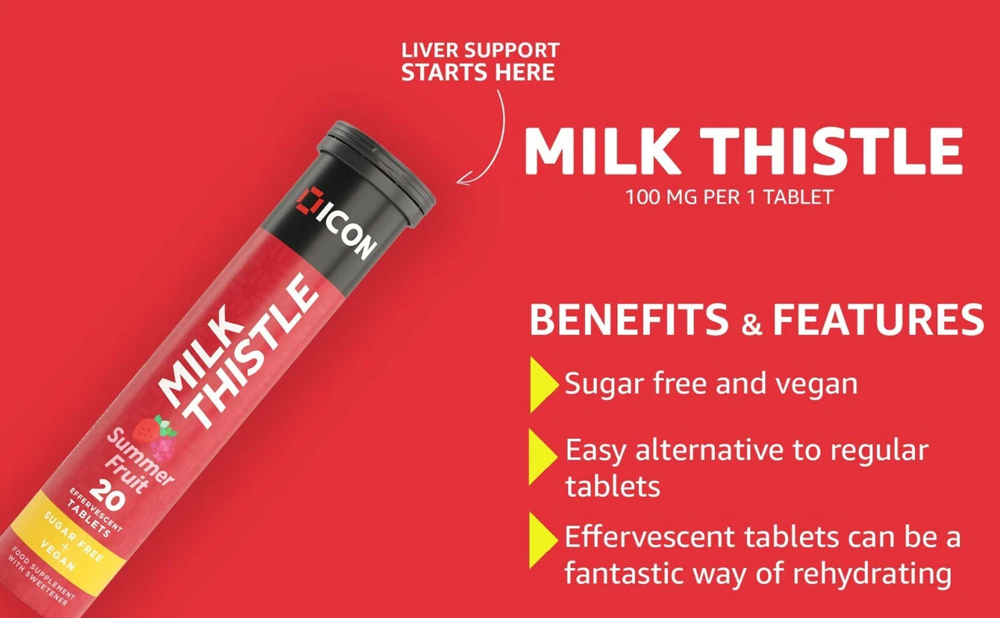 Milk Thistle Effervescent Tablets – Summer Fruit Flavour, Sugar Free & Vegan (20 Tablets)